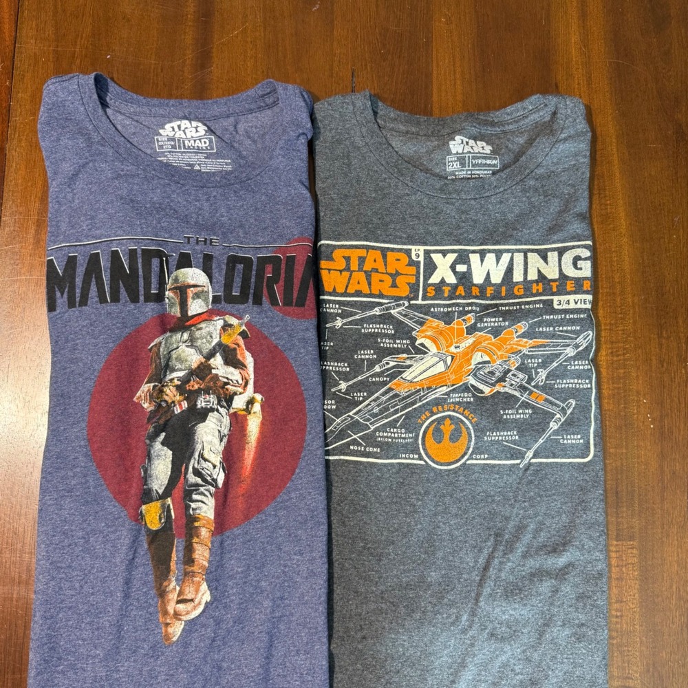 Star Wars Mens T-Shirt Bundle 2XL Blue Gray Mandalorian X-Wing Graphic Tee Lot